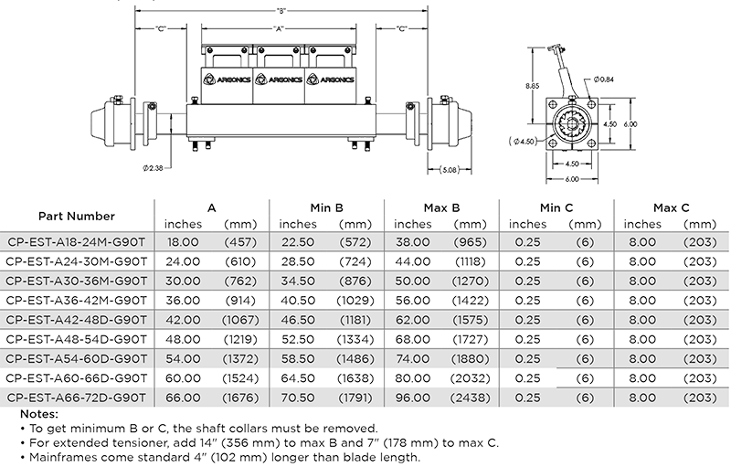 Eraser EST sizing chart